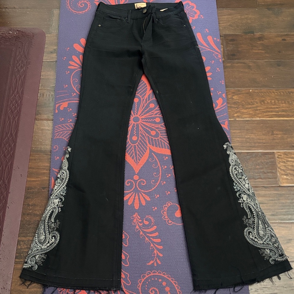 Driftwood Black Flare Jeans with Paisley Embroidery